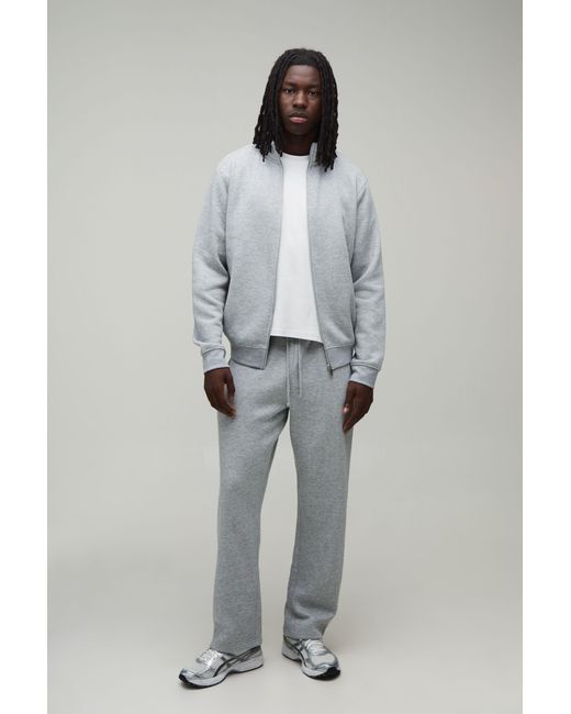 BoohooMAN Gray Regular Funnel Zip Through Sweatshirt And Straight Leg Jogger for men