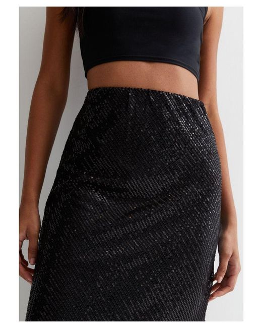 Gini London Black Sequin Bias Midi Skirt