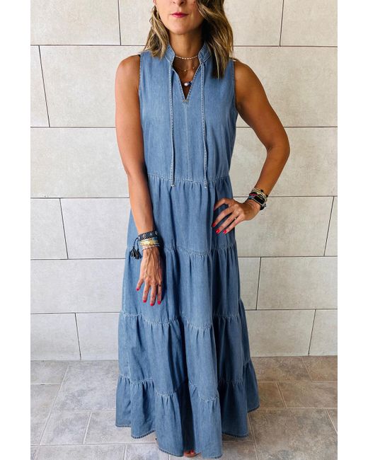 Azura Exchange Gelaagde Maxi Denim Jurk in het Blue