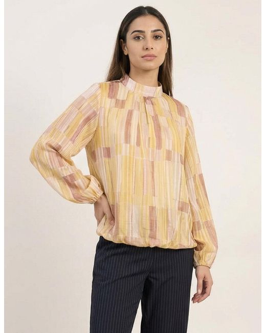 Blue Vanilla Natural Tile Print Puffball Blouse With Metallic Detail