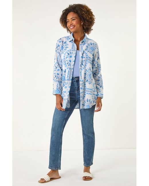Roman Blue Abstract Print Collared Shirt