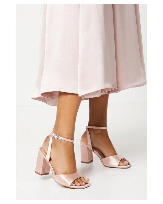 Coast Pink Truly Satin Diamante Buckle High Block Heel Sandal