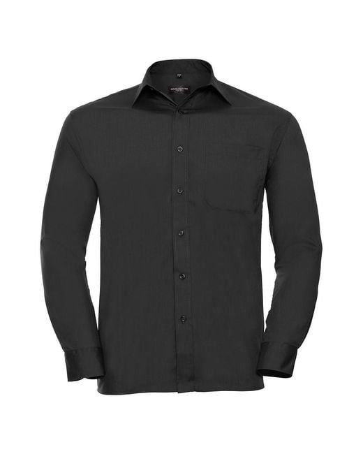 Russell Russell Collection Poplin Easy-care Overhemd Met Lange Mouwen (zwart) in het Black voor heren