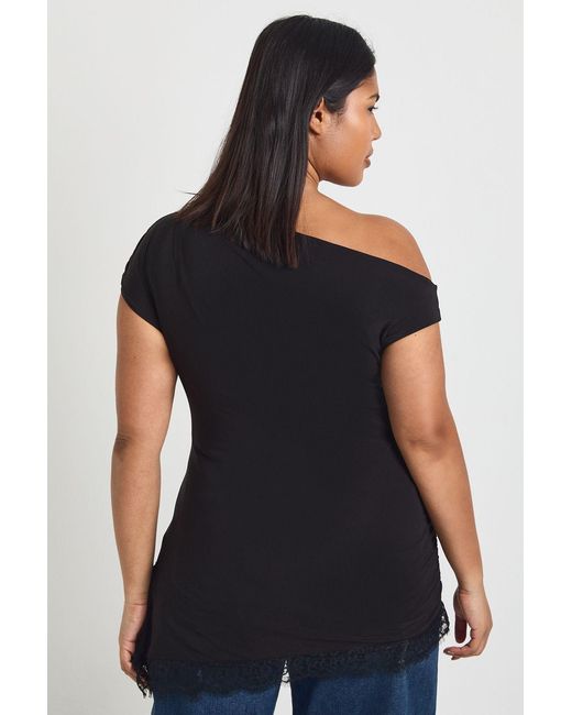 Boohoo Black Plus Asymmetric Lace Hem Top
