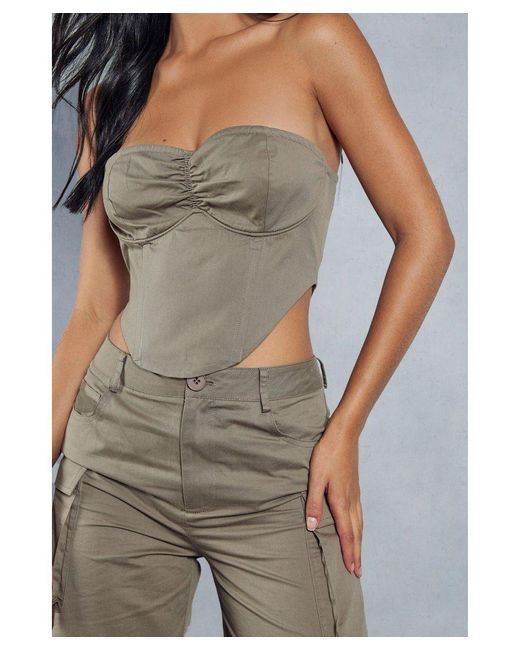 MissPap Gray Twill Ruched Bust Wired Corset Top