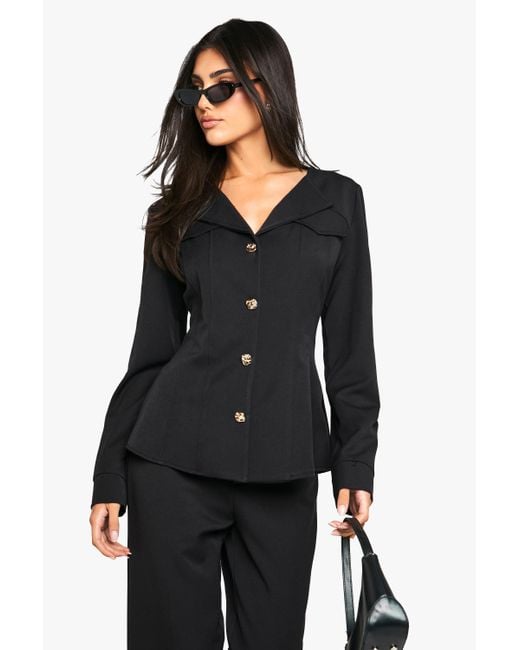 Boohoo Black Button Structured Tailored Blazer