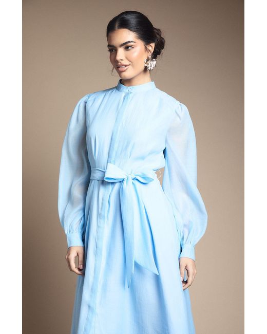 Wallis Blue Textured Organza Midi Shirt Dress