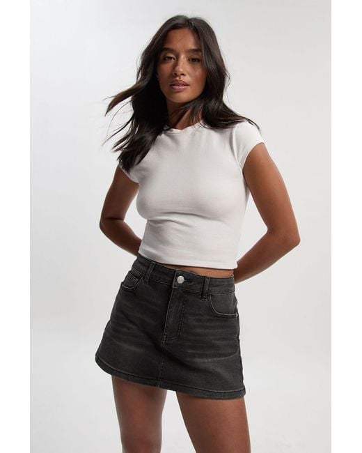 Boohoo Black Petite Y2K Denim Skirt With Back Pockets