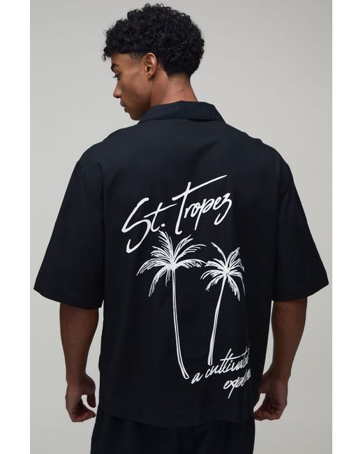 BoohooMAN Blue Oversized Half Sleeve Palm Print Shirt for men