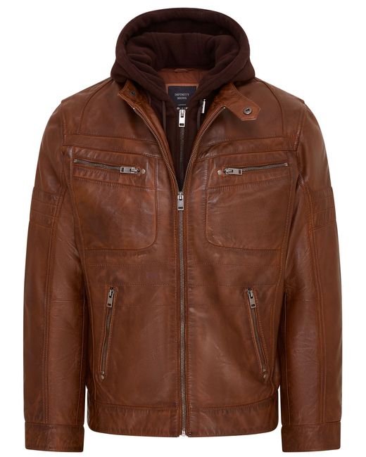 Infinity Leather Brown Hooded Biker Jacket for men