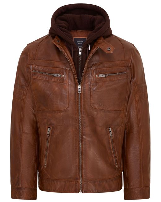 Infinity Leather Brown Hooded Biker Jacket for men