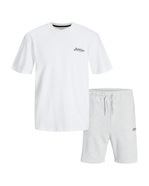 Jack & Jones White Co-Ord Set Crew Neck T-Shirt & Shorts Summer Outfit for men
