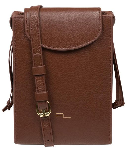 Pure Luxuries Brown 'Kiana' Dark Nappa Leather Cross Body Phone Bag
