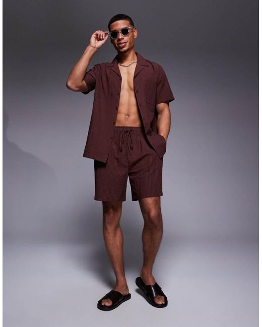 South Beach Blue Seersucker Short Co-Ord for men