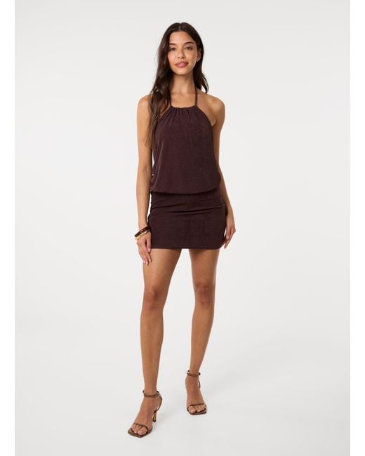 Pink Vanilla Brown Acetate Halter Neck Dress