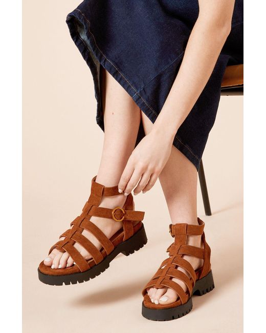 Faith Blue Larchlyn Faux Suede T Bar Chunky Sandals