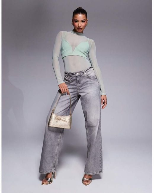 ASOS Gray Layered Mesh Bodysuit With Plunge Bralet