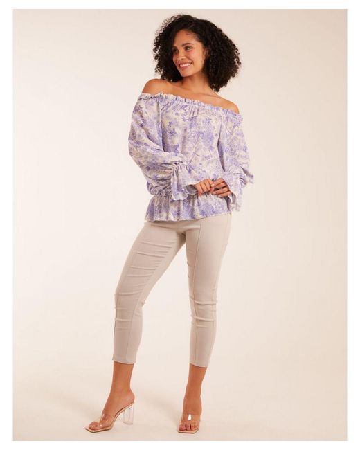 Blue Vanilla Purple Butterfly Floral Print Gypsy Chiffon Blouse