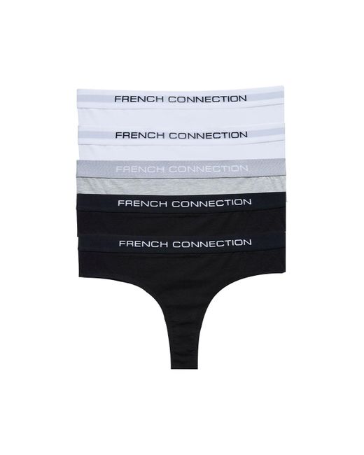 French Connection Black 5 Pack Cotton Ladies Thongs