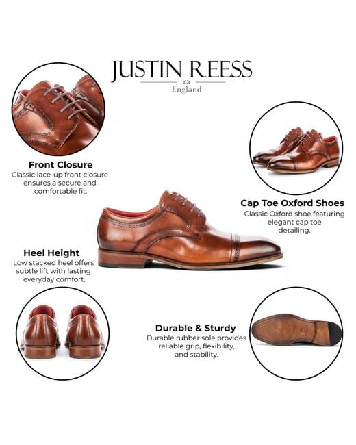 Justin Reess Brown Polished Leather Cap Toe Derby Shoes for men
