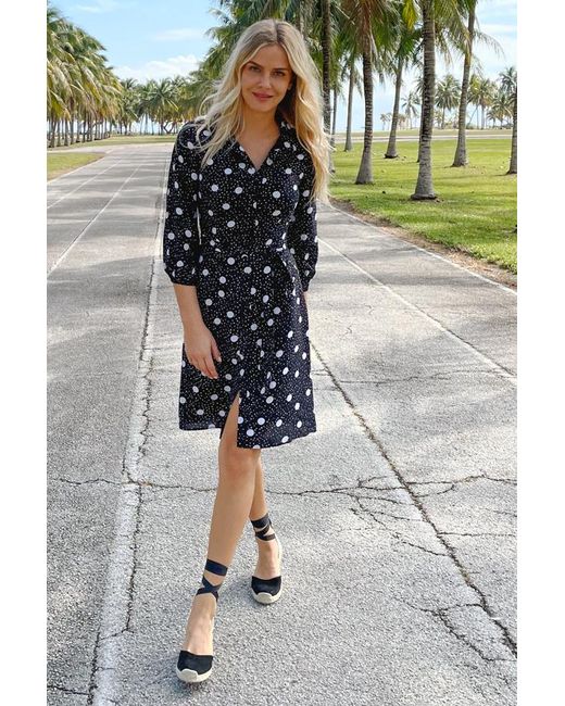 Sosandar Black Spot Print Tie Waist Shirt Dress