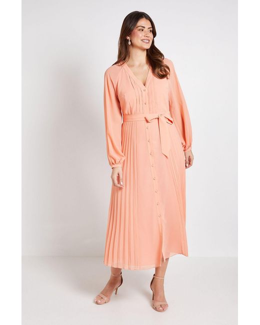 Wallis Natural Chiffon Pleat Detail Midi Dress