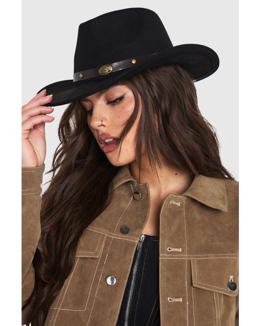 Boohoo Black Western Trim Cowboy Hat