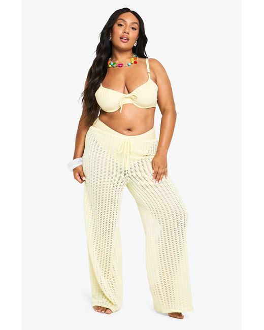 Boohoo Yellow Plus Tie Waist Elasticated Waist Beach Trouser