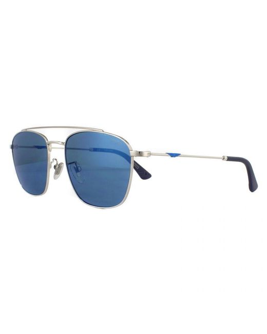 Police Blue Square Shiny Palladium Smoke Mirror Sunglasses for men