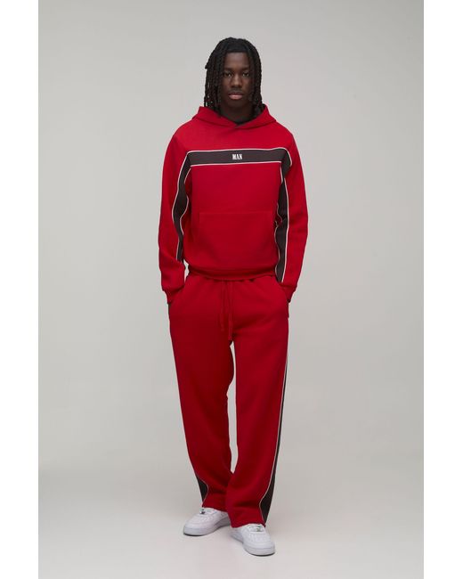 BoohooMAN Red Boxy Sport Panelled Hooded Tracksuit for men