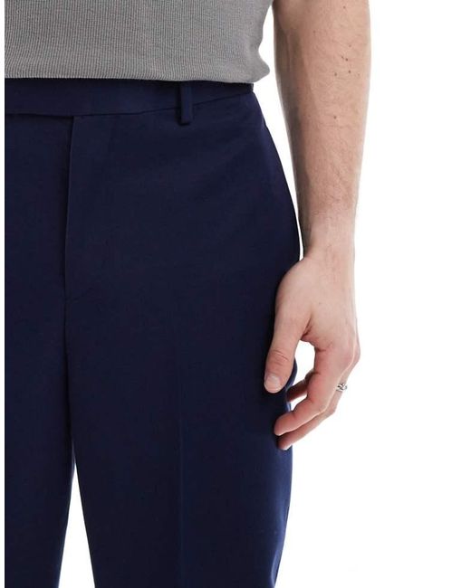 ASOS Blue Smart Relaxed Tapered Fit Trousers for men