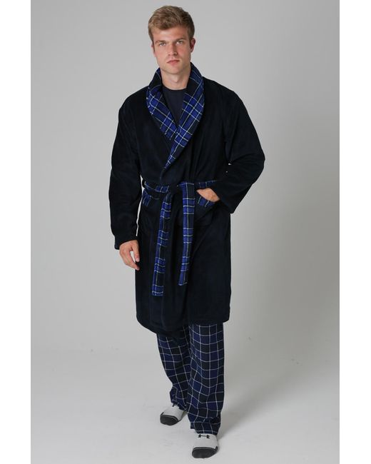 Tokyo Laundry Blue Dark Plush Dressing Gown for men
