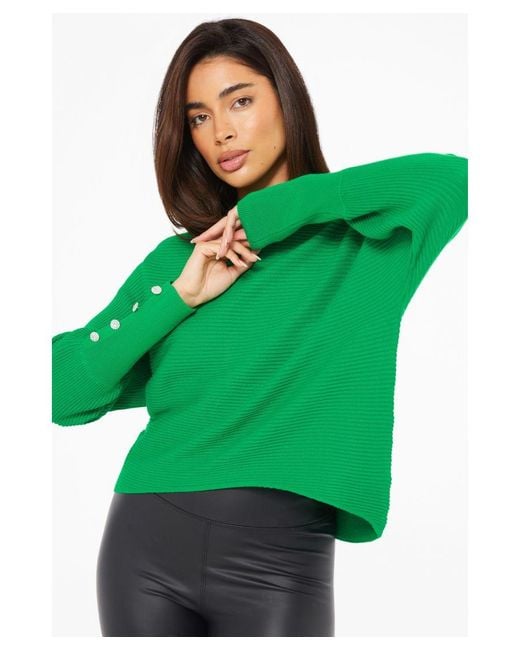 Quiz Green Jade Light Knit Buttoned Jumper Viscose