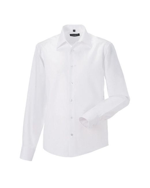 Russell White Ultimate Non-Iron Tailored Long-Sleeved Formal Shirt Cotton for men