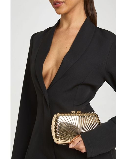 Boohoo Black Embossed Hard Shell Clutch Bag