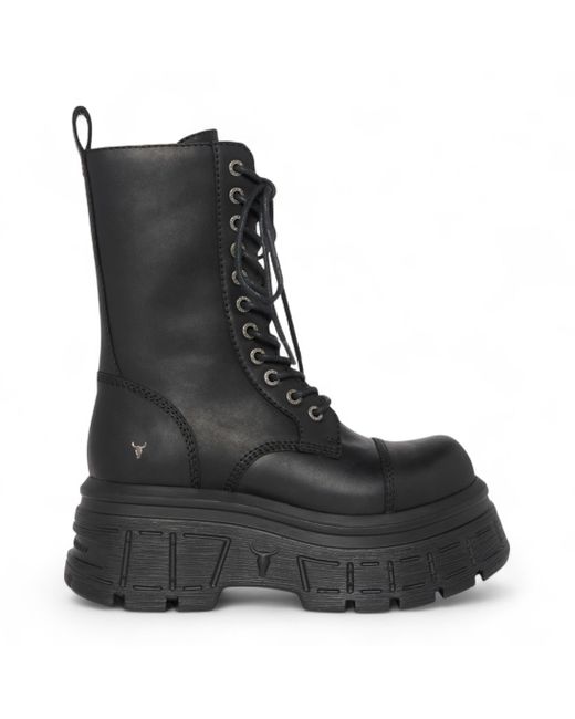 Windsor Smith Black Windsorsmith Mid-Calf Biker Leather Platform Combat Boots