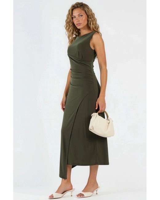 Hiccup Green Ruched A-Line Midi Dress