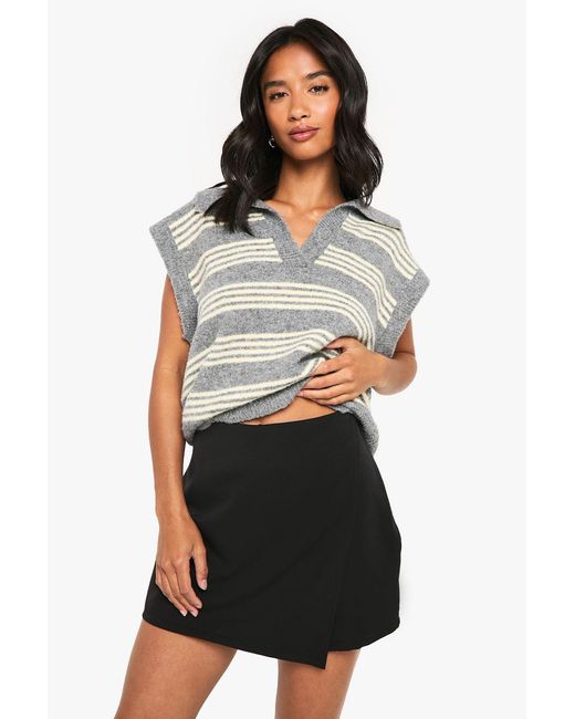 Boohoo Black Petite Tailored Wrap Front Mini Skort