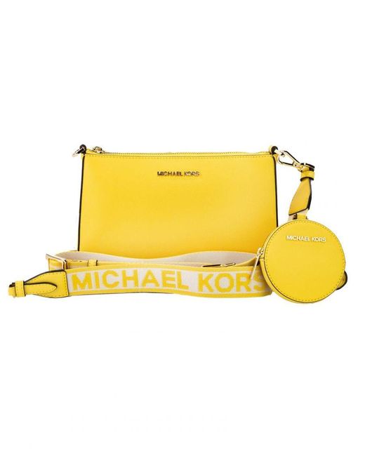 Michael Kors Yellow Crossbody Tech Attachment Purse With Inner Pockets And Detachable Strap