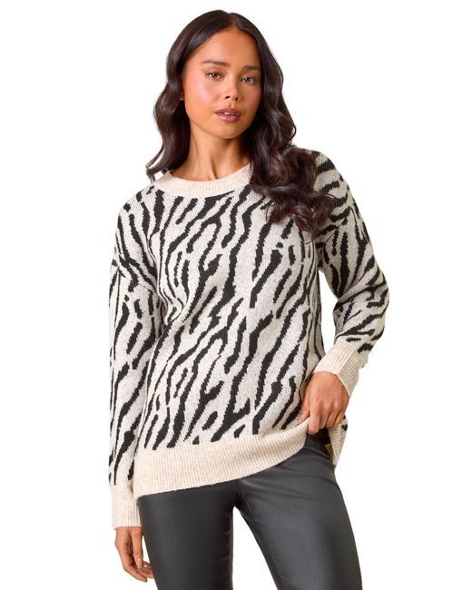 Roman Black Petite Zebra Print Knitted Jumper