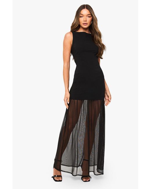 Boohoo Black Sheer Hem Sleeveless Maxi Dress