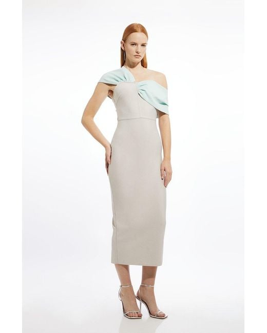 Karen Millen White Figure Form Bandage Asymmetric Strap Knit Midi Dress