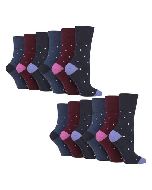 Gentle Grip Blue 12 Pairs Ladies Cotton Socks
