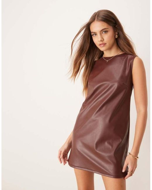 Miss Selfridge Brown Pu Shift Mini Dress