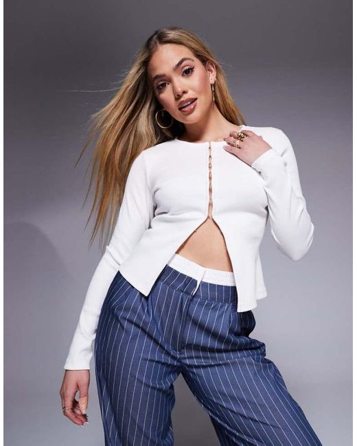 ASOS Blue Hook And Eye Front Rib Cardigan