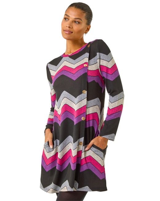 Roman Red Zig Zag Side Button Dress