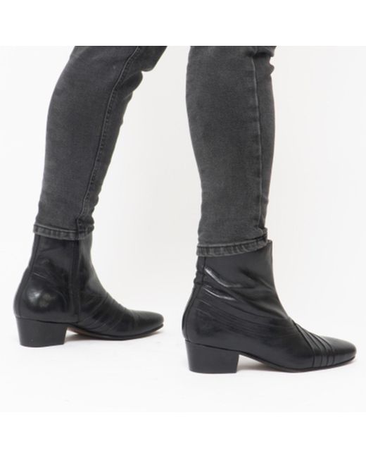 Club Cubano Gray Salvatore Leather Cuban Heel Boots for men