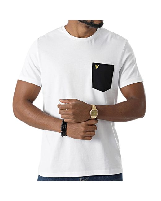 Lyle & Scott White T Shirts Pocket Logo Crew Neck Summer Beach Cotton Tee for men
