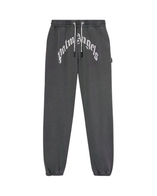 Palm Angels Gray Gd Curved Logo Sweatpants Cotton for men