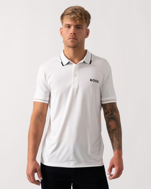 Boss White Paul Pro Tipped Polo Shirt for men
